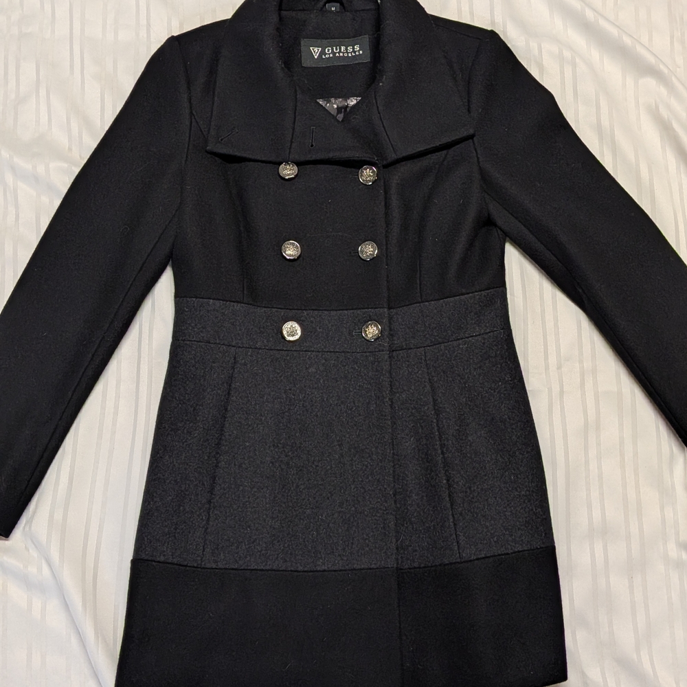 GUESS Women's Black Double-Breasted Coat